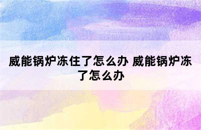 威能锅炉冻住了怎么办 威能锅炉冻了怎么办